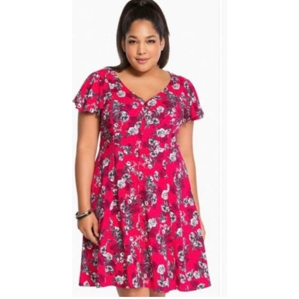 TORRID Pink Floral Summer Midi Dress Women's Plus Size 2 Tiered Challis 2X